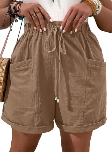 Elastic Waist Loose Shorts, Straw Yellow