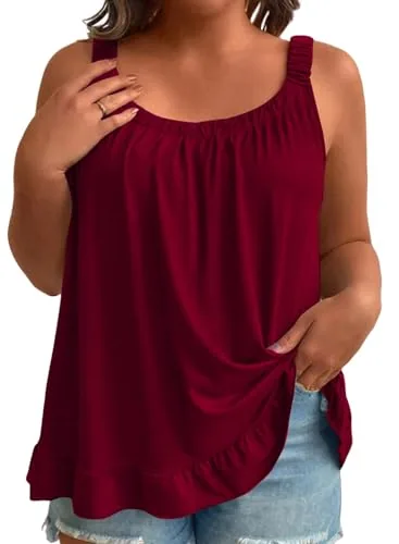 Scoop Neck Sleeveless Loose Tank Top, Red Dahlia