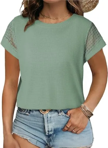 Waffle Knit Crew Neck Short Sleeve Tee II, Smoke Green