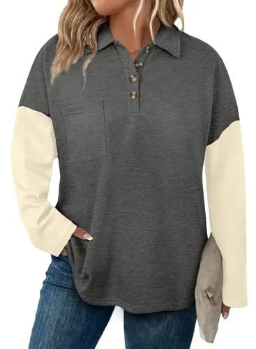 V Neck Long Sleeve Sweatshirt II, Carbon Grey