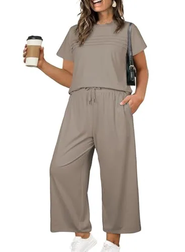 Drawstring Wide Leg Lounge Set, Simply Taupe