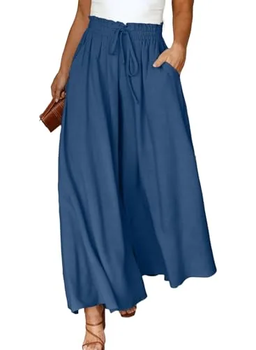 Elastic Waist Flowy Wide Leg Pants, Sail Blue