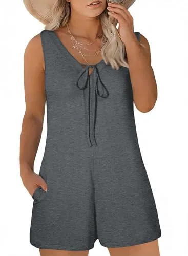 V Neck Sleeveless One-Piece Swimsuit, Grey