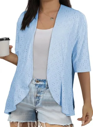 Loose Short Sleeve Cardigan, Blue