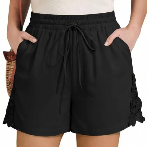 Cotton Elastic Waist Loose Shorts, Black