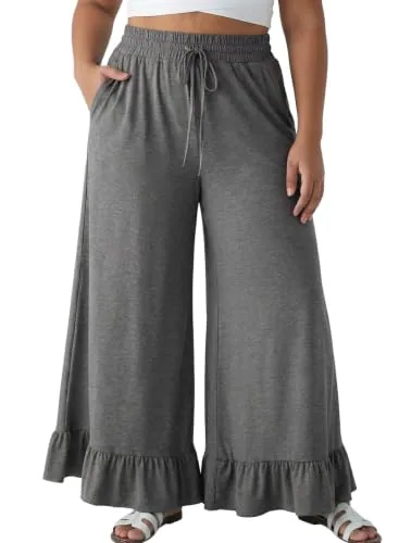 Drawstring Wide Leg Pants, Medium Grey