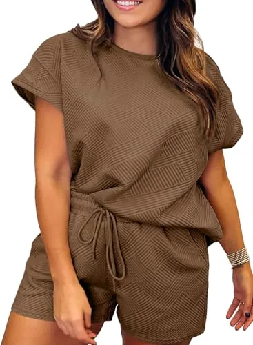 Elastic Waist Pajama Set, Brown