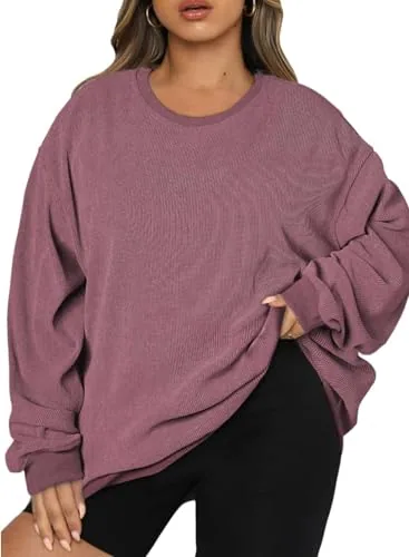 Crew Neck Long Sleeve Oversized Sweatshirt, Rose Tan